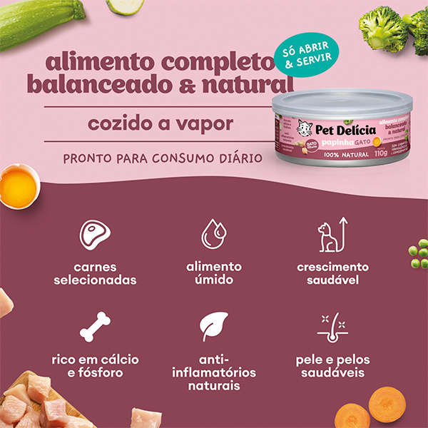 Ração Úmida Pet Delícia Natural Papinha de Frango Crescimento Saudável para Gatos Filhotes - 110 g
