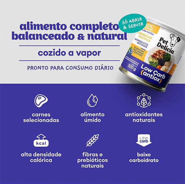 Ração Úmida Pet Delícia Natural Low Carb Antiox - 320 g