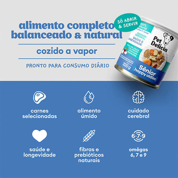 Ração Úmida Pet Delícia Natural Happy Oldies com Colágeno para Cães Sênior 7+ anos - 320 g