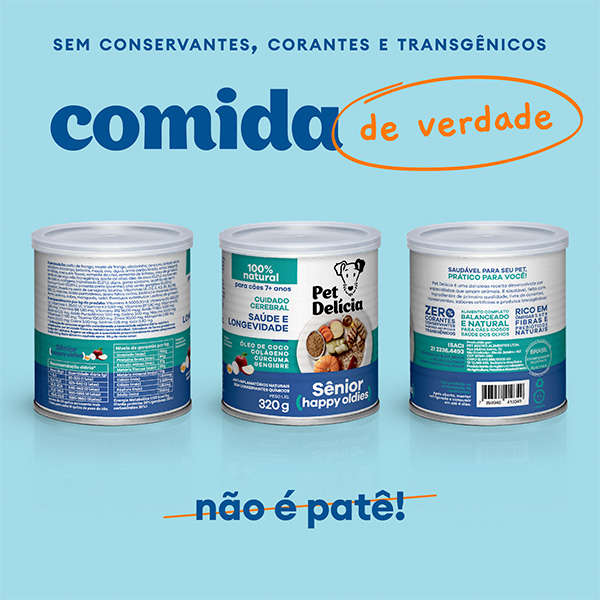 Ração Úmida Pet Delícia Natural Happy Oldies com Colágeno para Cães Sênior 7+ anos - 320 g