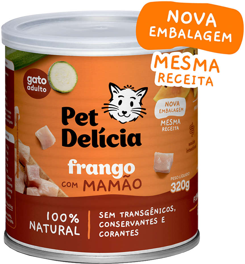 Ração Úmida Pet Delícia Natural Frango com Mamão Saúde Intestinal - 320 g
