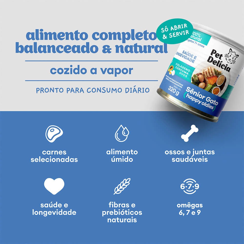 Ração Úmida Pet Delícia Sênior Happy Oldies 7+ para Gatos - 320 g