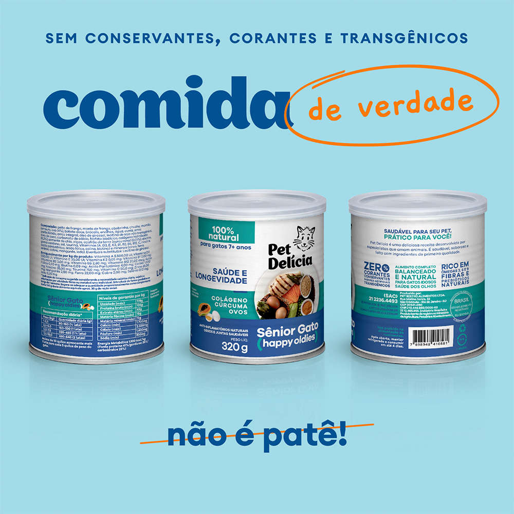 Ração Úmida Pet Delícia Sênior Happy Oldies 7+ para Gatos - 320 g