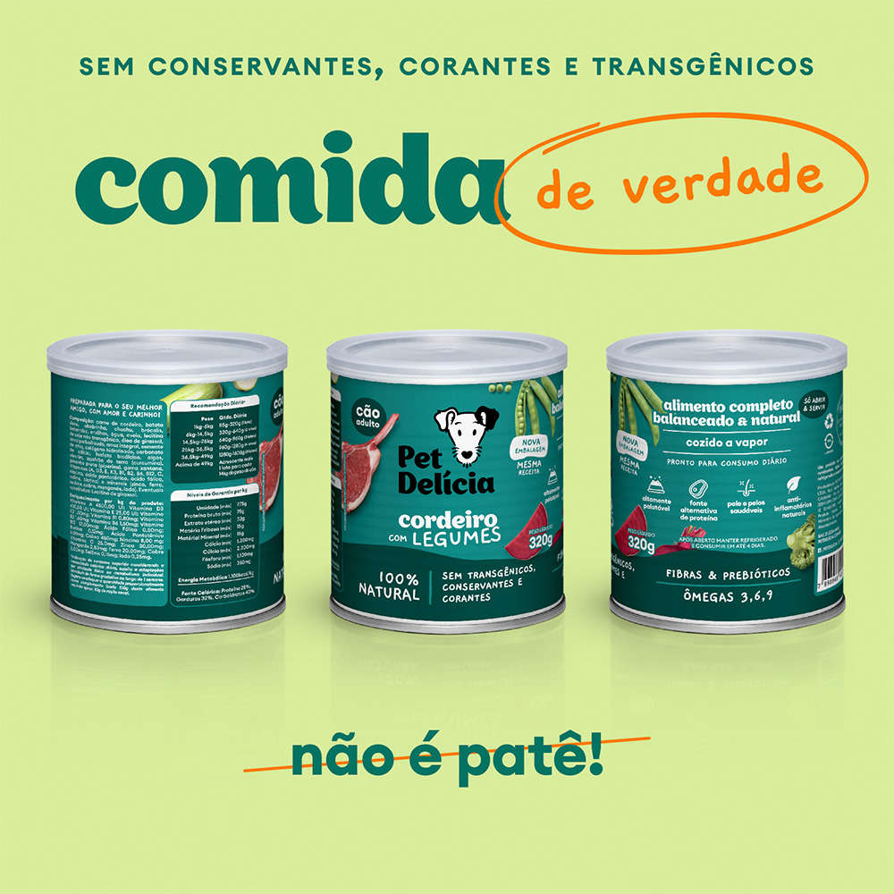 Ração Úmida Pet Delícia Cordeiro com Legumes para Cães Adultos - 320 g