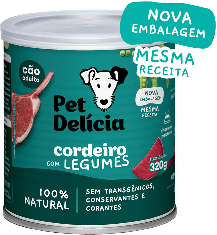Ração Úmida Pet Delícia Cordeiro com Legumes para Cães Adultos - 320 g