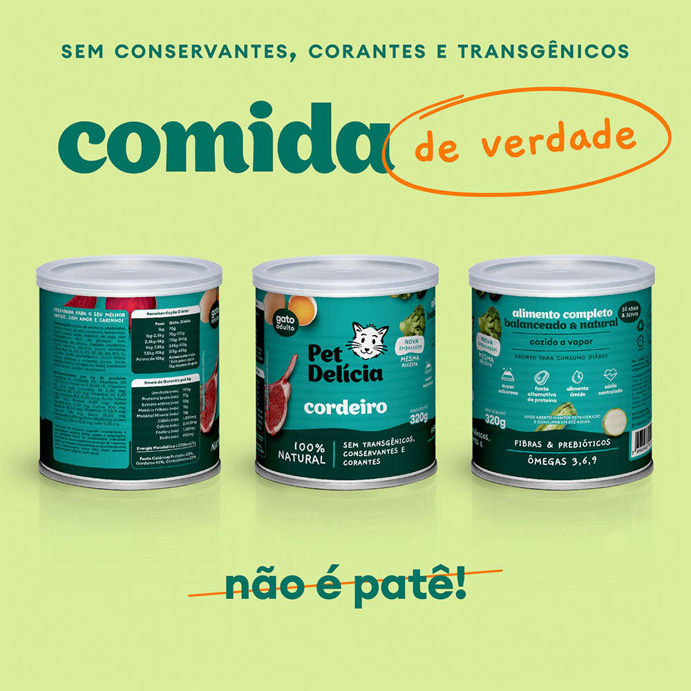 Ração Úmida Pet Delícia Cordeiro para Gatos Adultos - 320 g