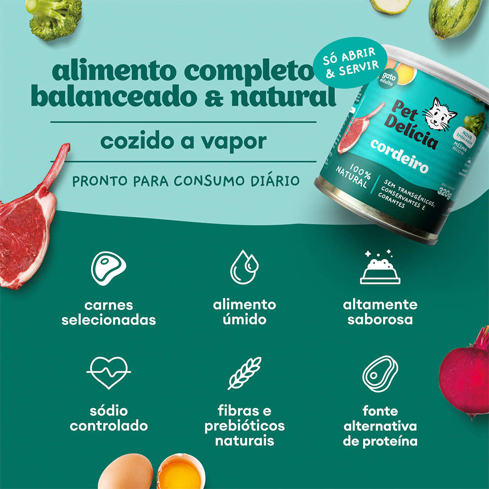 Ração Úmida Pet Delícia Cordeiro para Gatos Adultos - 320 g