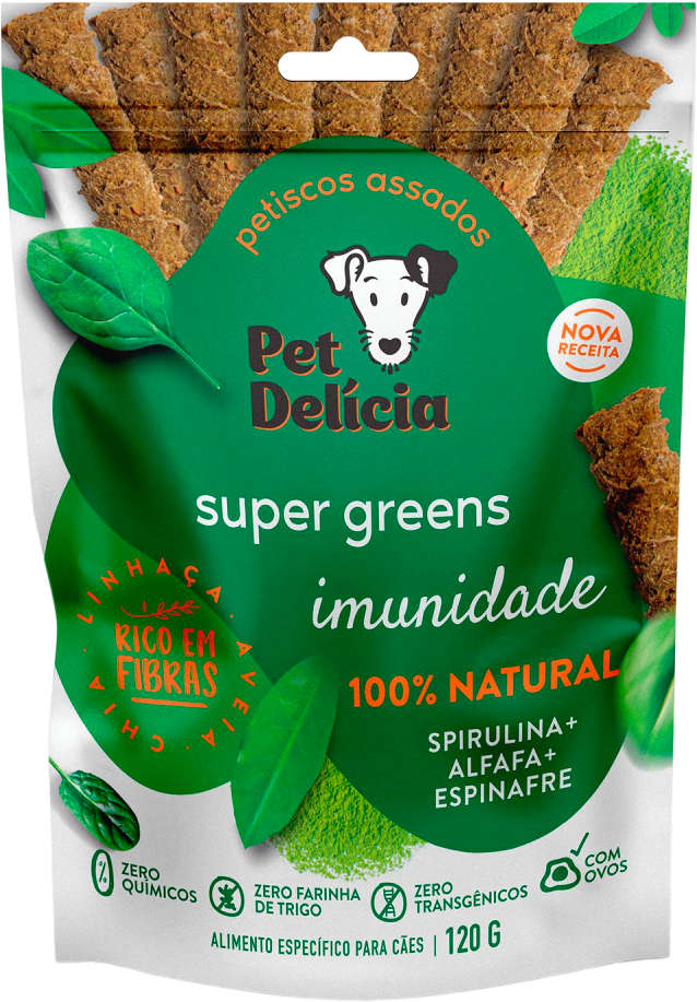 Snack Pet Delícia Petisco Natural para Cães Sabor Alfafa e Espinafre - 120g