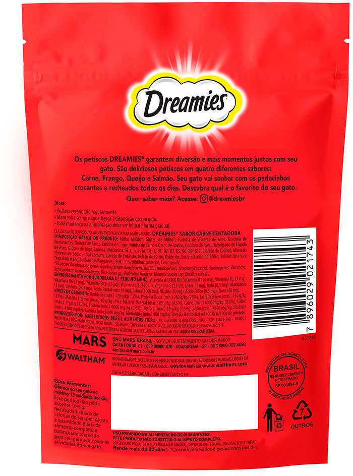 Petisco Dreamies Carne Tentadora para Gatos Adultos - 150 g