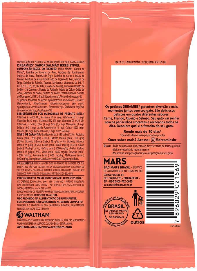Petisco Dreamies Salmão Irresistível para Gatos Adultos - 80 g