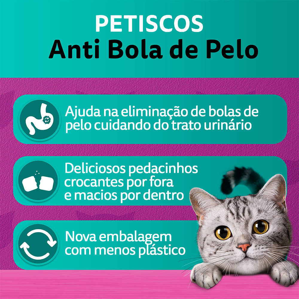 Petisco Whiskas Temptations Anti Bola de Pelo Para Gatos Adultos - 80 g
