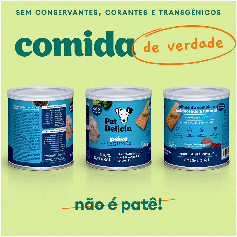 Ração Úmida Pet Delícia Natural Proteína Alternativa Peixe com Legumes para Cães - 320g