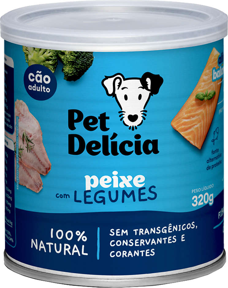 Ração Úmida Pet Delícia Natural Proteína Alternativa Peixe com Legumes para Cães - 320g