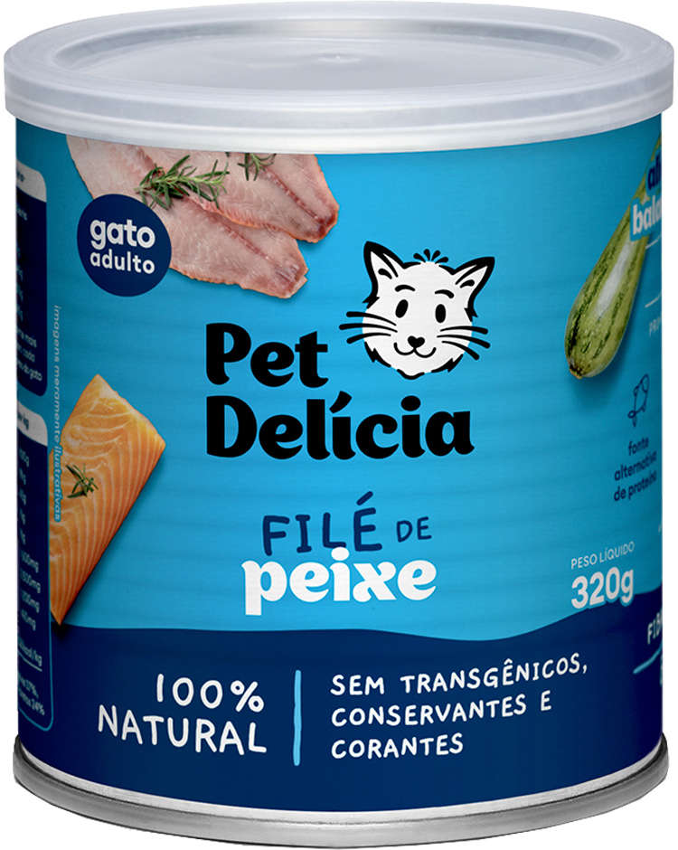 Ração Úmida Pet Delícia Natural Proteína Alternativa Filé de Peixe para Gatos - 320g