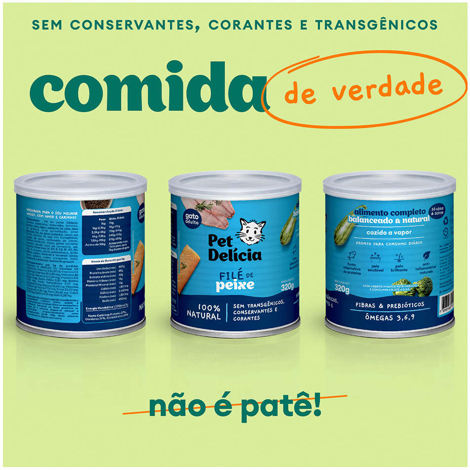 Ração Úmida Pet Delícia Natural Proteína Alternativa Filé de Peixe para Gatos - 320g