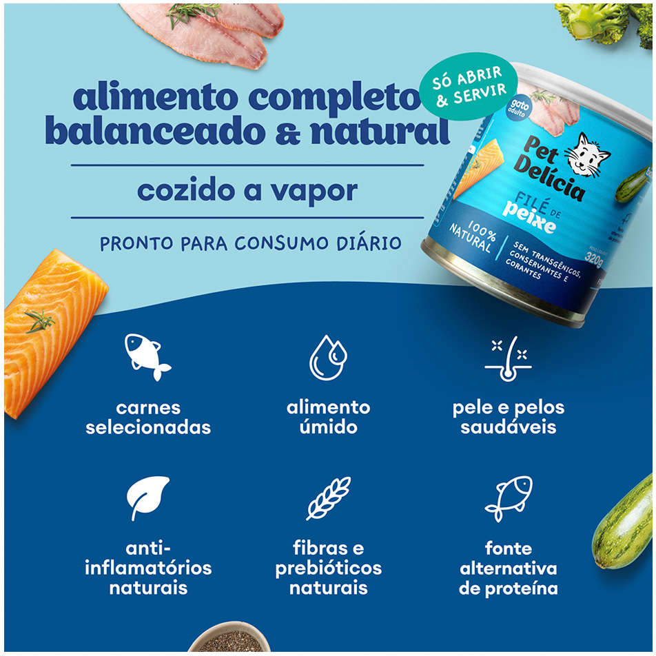 Ração Úmida Pet Delícia Natural Proteína Alternativa Filé de Peixe para Gatos - 320g