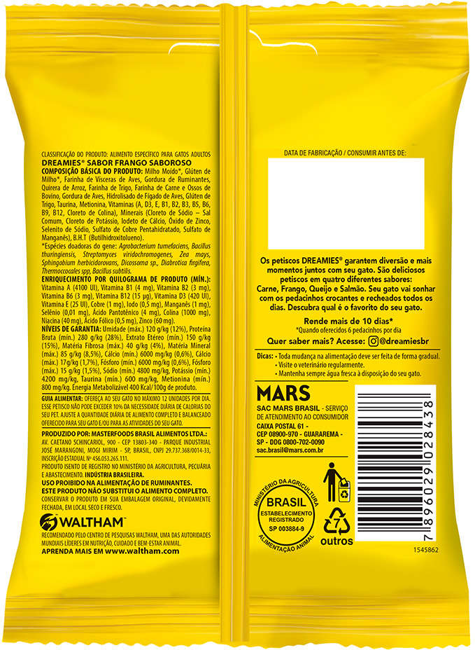 Petisco Dreamies para Gatos Adultos Sabor Frango - 40g