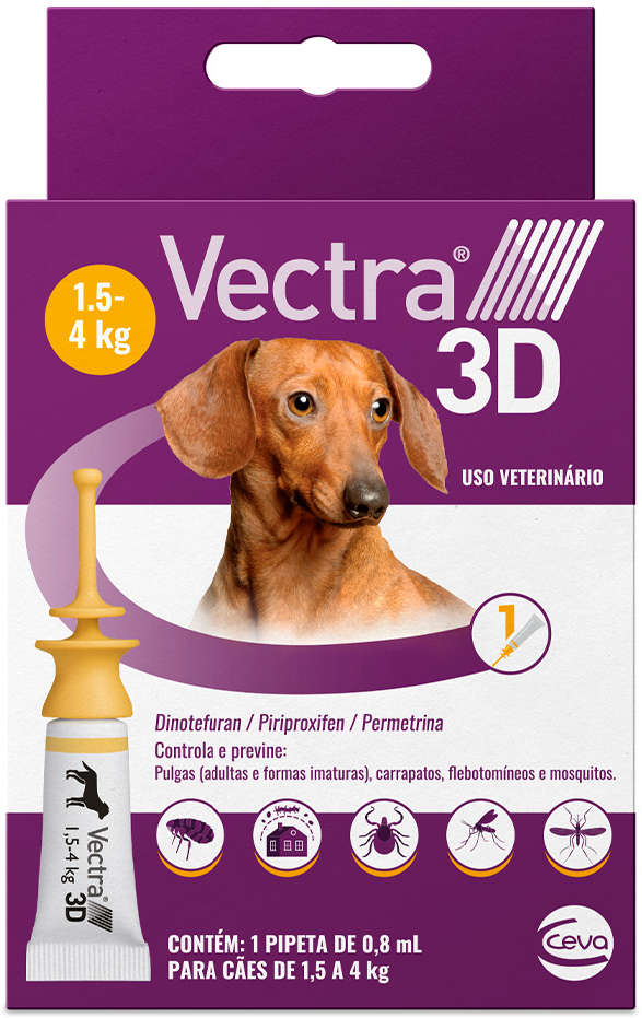 Antipulgas e Carrapatos Vectra 3D 43,6 mg para Cães de 1,5 a 4Kg - 1 Pipeta