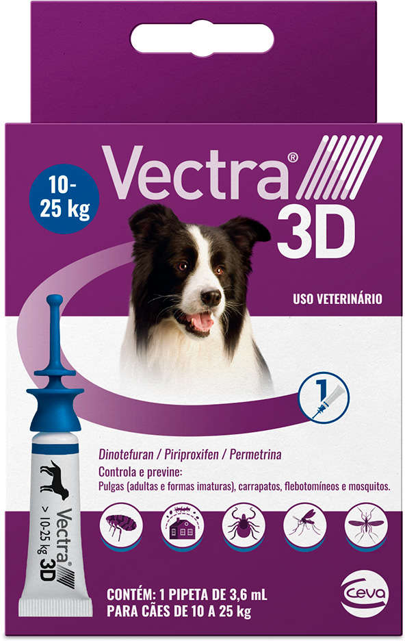 Antipulgas e Carrapatos Vectra 3D 196 mg para Cães de 10 a 25Kg - 1 Pipeta