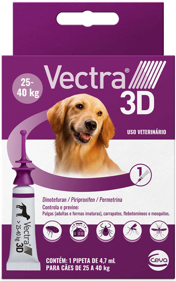 Antipulgas e Carrapatos Vectra 3D 256 mg para Cães de 25 a 40Kg - 1 Pipeta