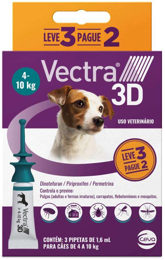 Antipulgas e Carrapatos Vectra 3D 87,12 mg para Cães de 4 a 10Kg - 3 Pipetas