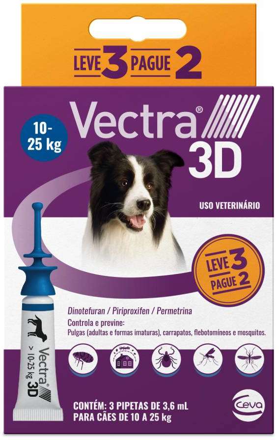 Antipulgas e Carrapatos Vectra 3D 196 mg para Cães de 10 a 25Kg - 3 Pipetas