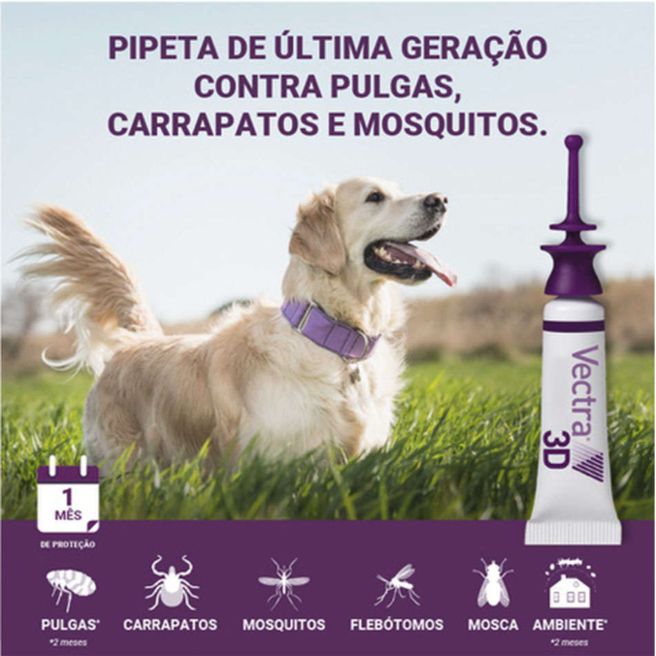 Antipulgas e Carrapatos Vectra 3D 43,6 mg para Cães de 1,5 a 4Kg - 3 Pipetas