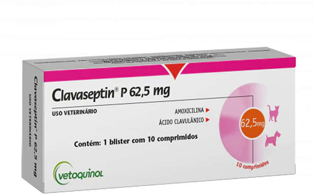 Antibiótico Vetoquinol Clavaseptin P 62,5 mg para Cães e Gatos - 10 Comprimidos