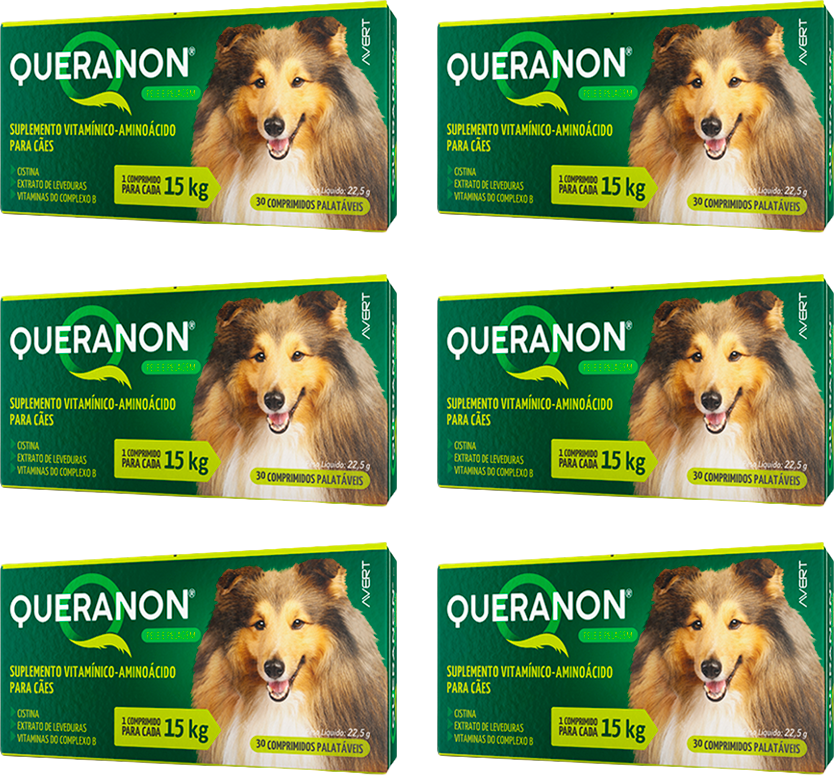 Kit Suplemento Vitamínico-Aminoácido Avert Queranon para Cães de 15Kg - 6 Unidades