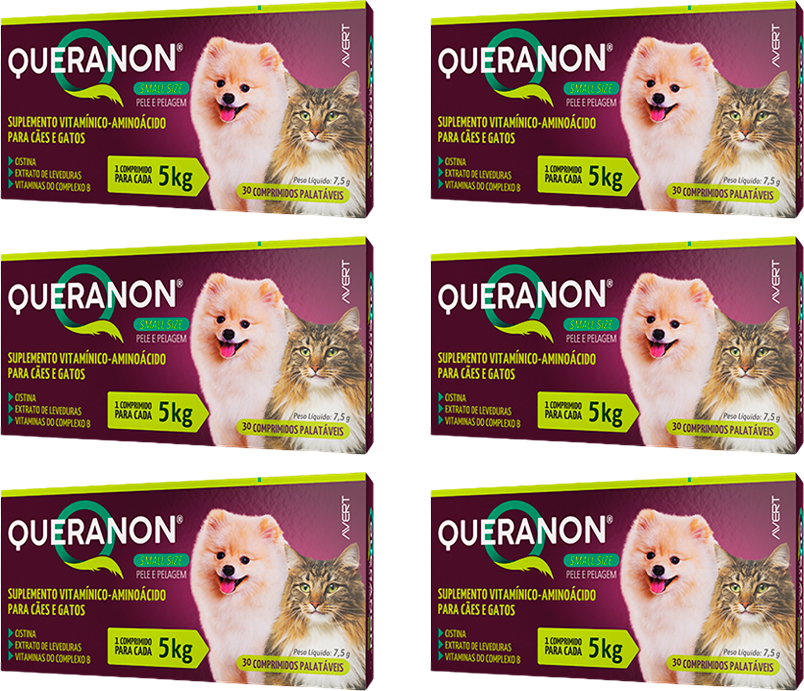 Kit Suplemento Vitamínico-Aminoácido Avert Queranon para Cães e Gatos de 5Kg - 6 Unidades