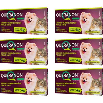 Kit Suplemento Vitamínico-Aminoácido Avert Queranon para Cães e Gatos de 5 Kg - 6 Unidades