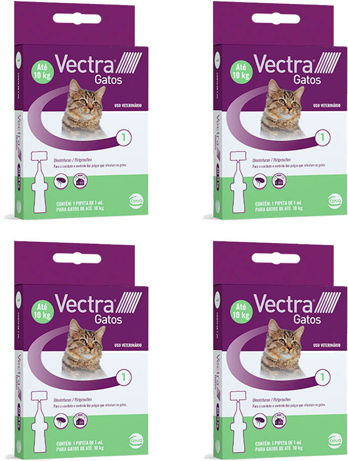 Kit Antipulgas Ceva Vectra para Gatos até 10Kg - 4 Caixas (4 Pipetas)