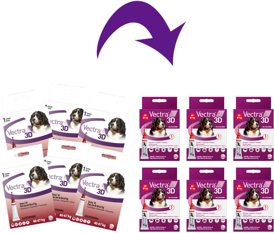 Kit Antipulgas e Carrapatos Ceva Vectra 3D para Cães de 40 a 67Kg 8 mL - 6 Caixas (6 Pipetas)