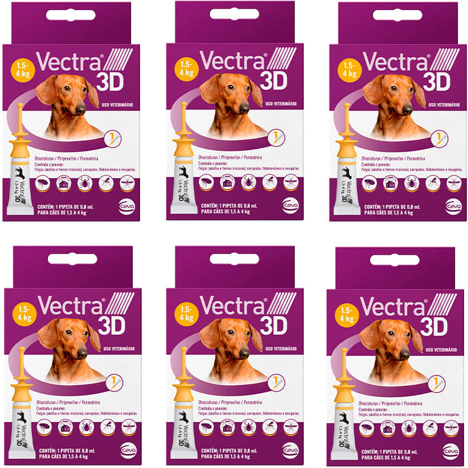 Kit  Antipulgas e Carrapatos Ceva Vectra 3D 0,8 mL para Cães de 1,5 a 4Kg 0,8 mL - 6 Caixas (6 Pipetas)