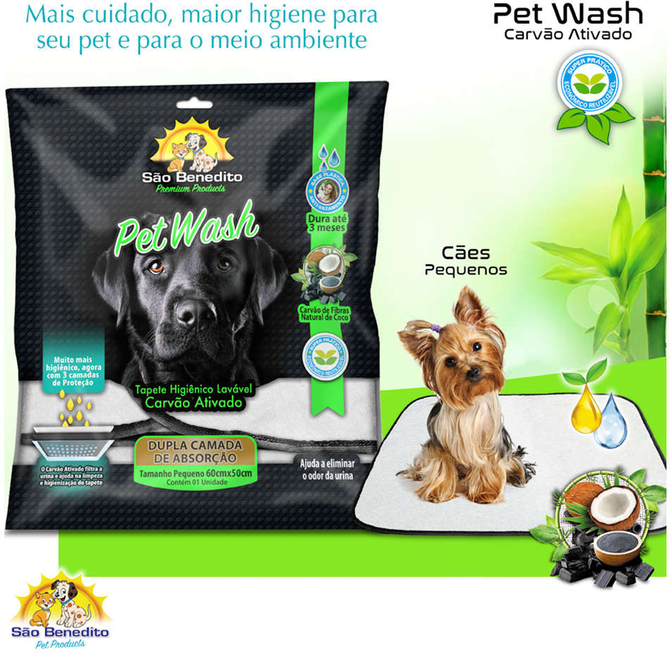 Tapete Higiênico Lavável São Benedito Pet Wash Carvão Ativado - Tam. P