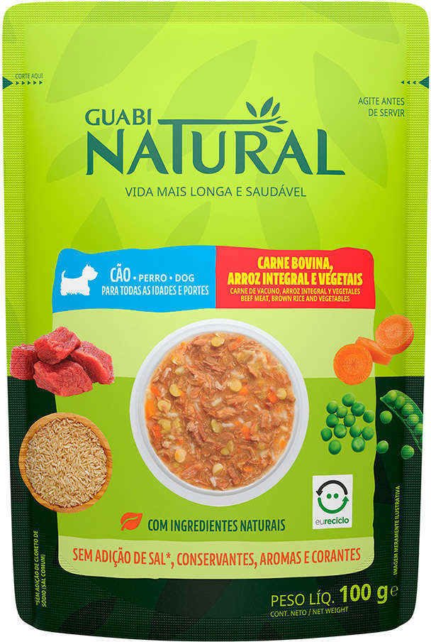 Ração Úmida Guabi Natural Carne, Arroz Integral e Vegetais para Cães - 100 g