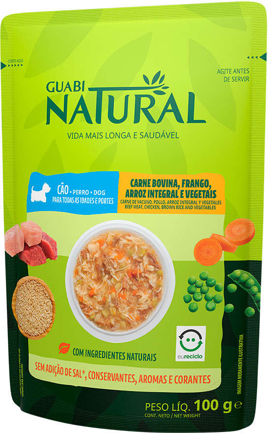 Ração Úmida Guabi Natural Carne, Frango, Arroz Integral e Vegetais para Cães - 100 g - 54 Unidades