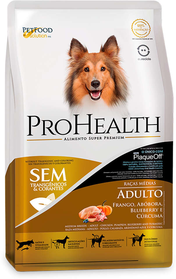 Ração Seca Pro Health Super Premium Frango Abóbora Blueberry e Cúrcuma para Cães Adultos Porte Médio - 10,1Kg