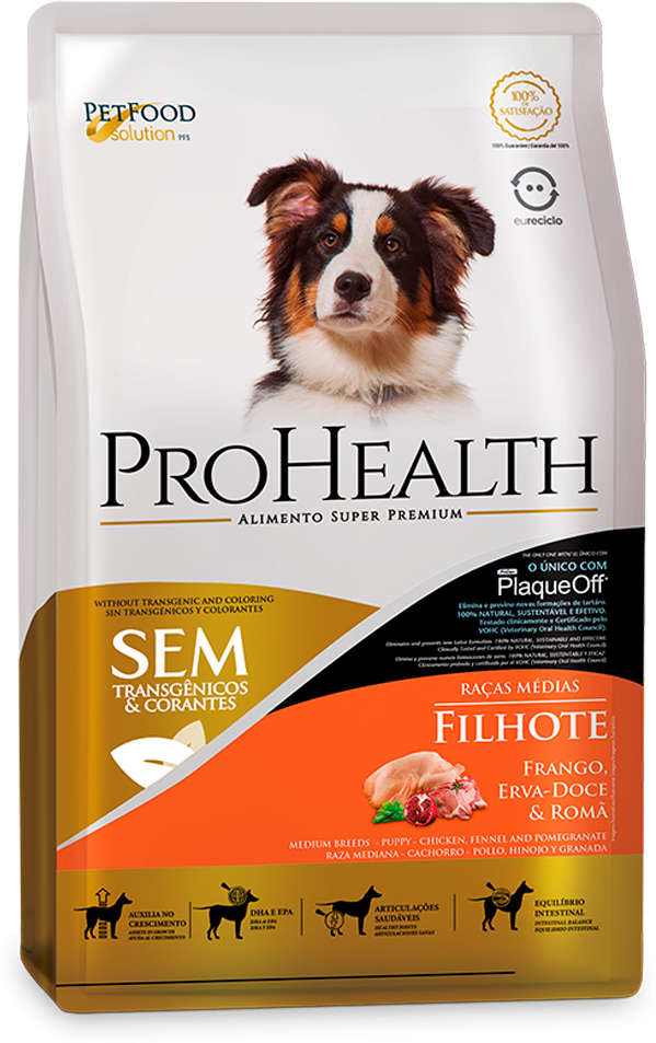 Ração Seca Pro Health Super Premium Frango Erva-Doce e Romã para Cães Filhotes Porte Médio - 10,1Kg