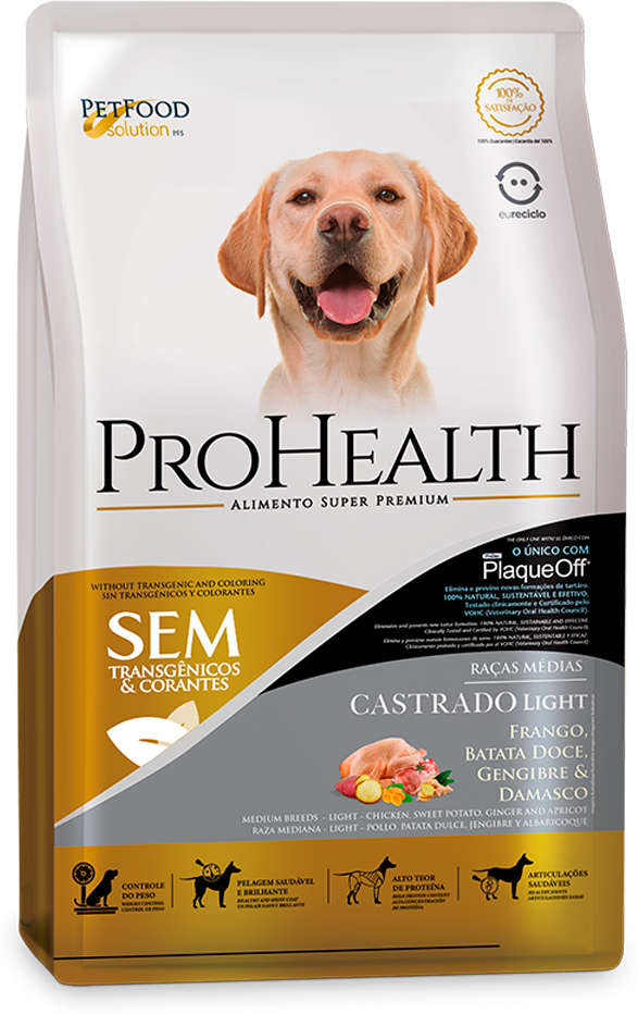 Ração Seca Pro Health Super Premium Light Frango Batata Doce Gengibre para Cães Castrados Porte Médio - 10,1Kg