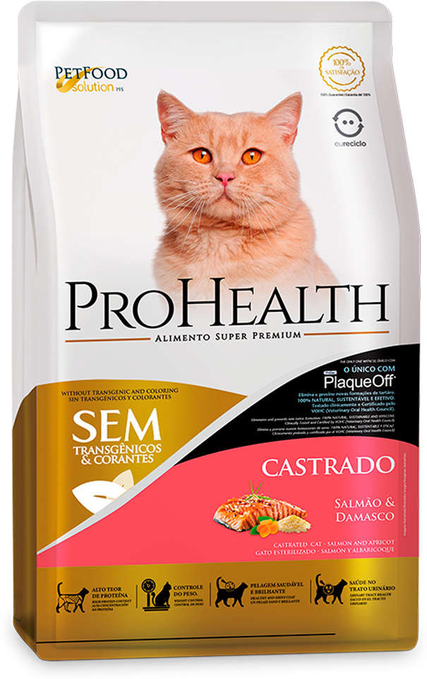 Ração Seca Pro Health Super Premium Salmão e Damasco para Gatos Castrados - 5Kg