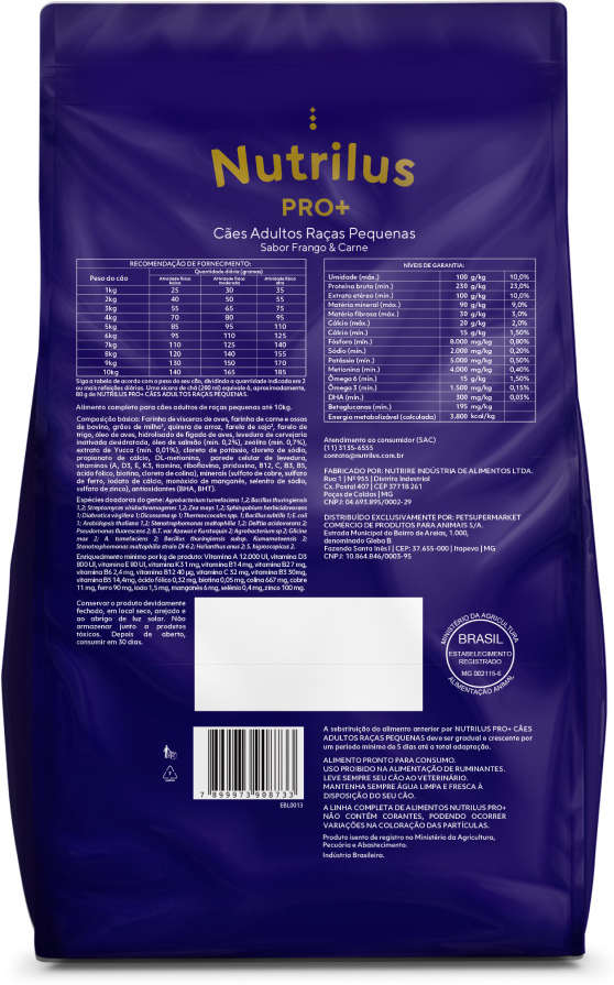 Ração Seca Nutrilus Pro+ Frango & Carne para Cães Adultos de Raças Pequenas - 3Kg