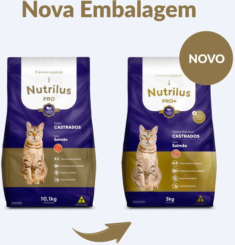 Ração Nutrilus Pro+ Salmão para Gatos Adultos Castrados - 10,1Kg