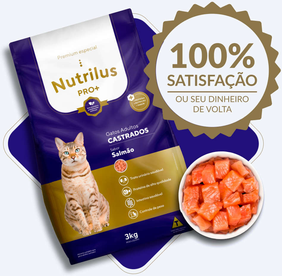 Ração Nutrilus Pro+ Salmão para Gatos Adultos Castrados - 10,1Kg
