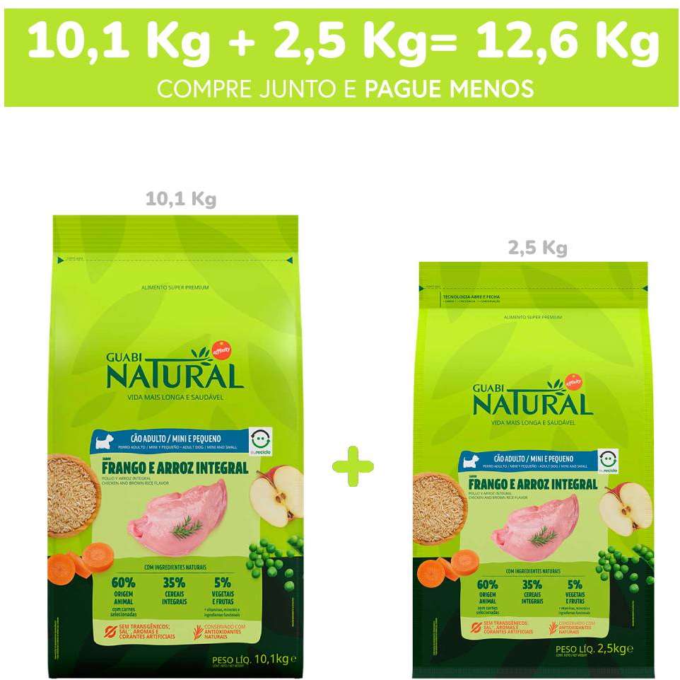 Ração Guabi Natural Frango e Arroz Integral para Cães Adultos Raças Mini e Pequena - 12,6Kg