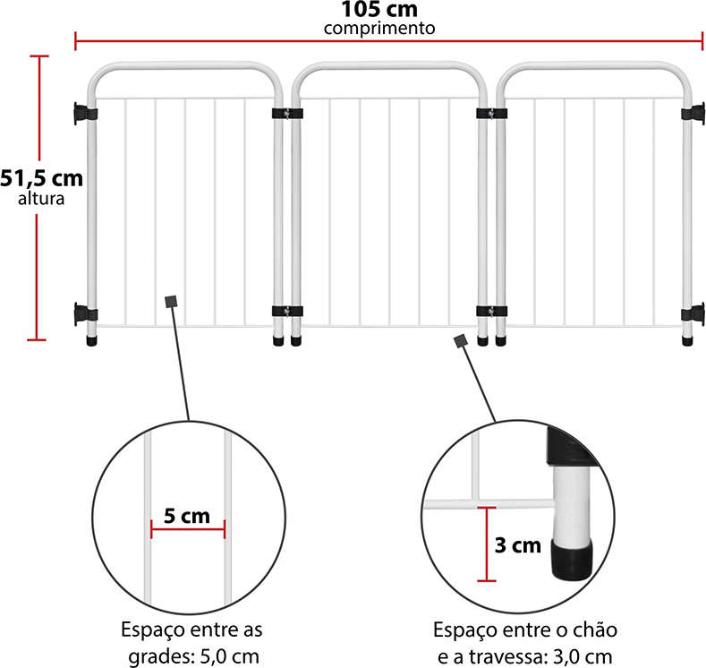 Cercado Portátil Açomix Pet Mix Branco - 105 cm