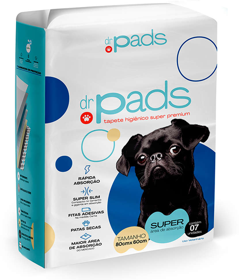 Tapete Higiênico Dr. Pads Super Premium 80x60 para Cães - 7 Unidades
