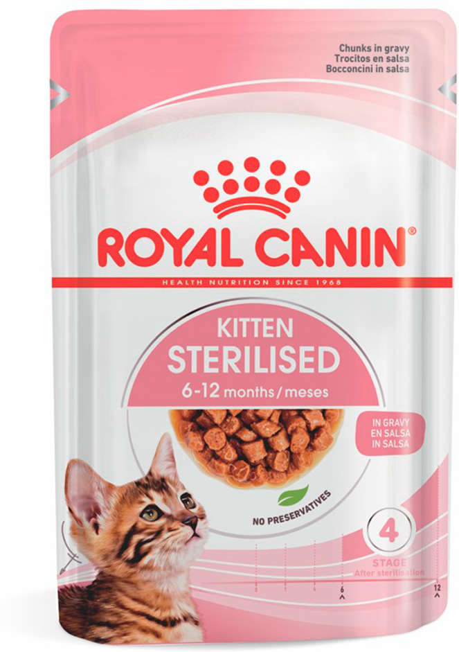 Ração Úmida Royal Canin Sachê Pedaços ao Molho Kitten Sterilised para Gatos Filhotes Castrados - 85 g - 36 Unidades