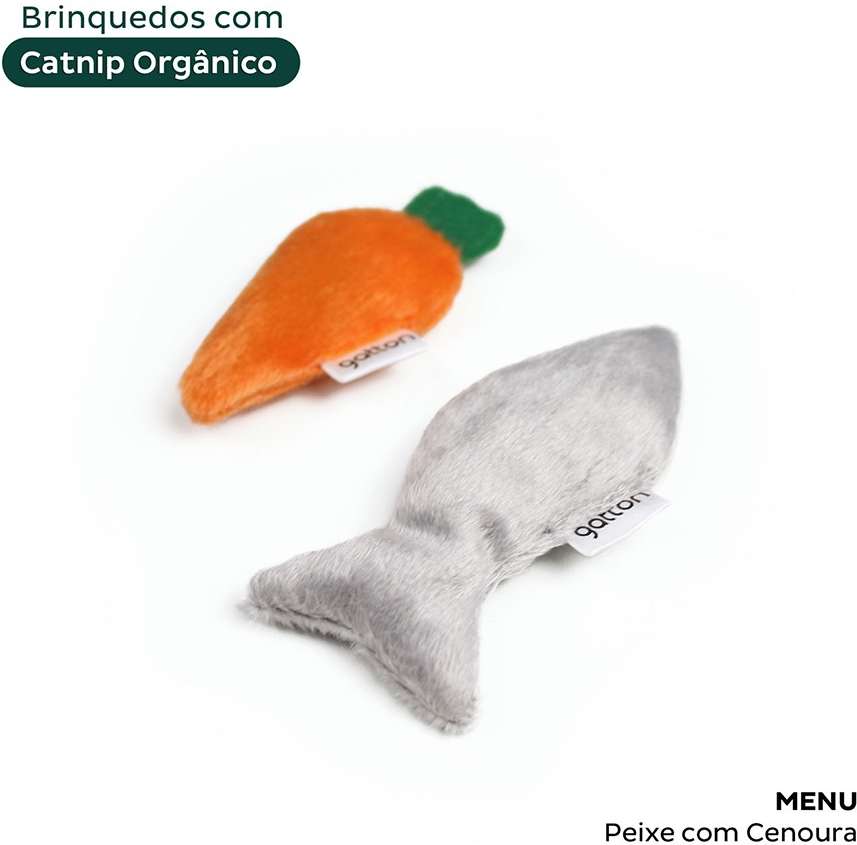 Brinquedo Pelúcia Cenoura e Peixe com Catnip para Gatos - Tam. Único