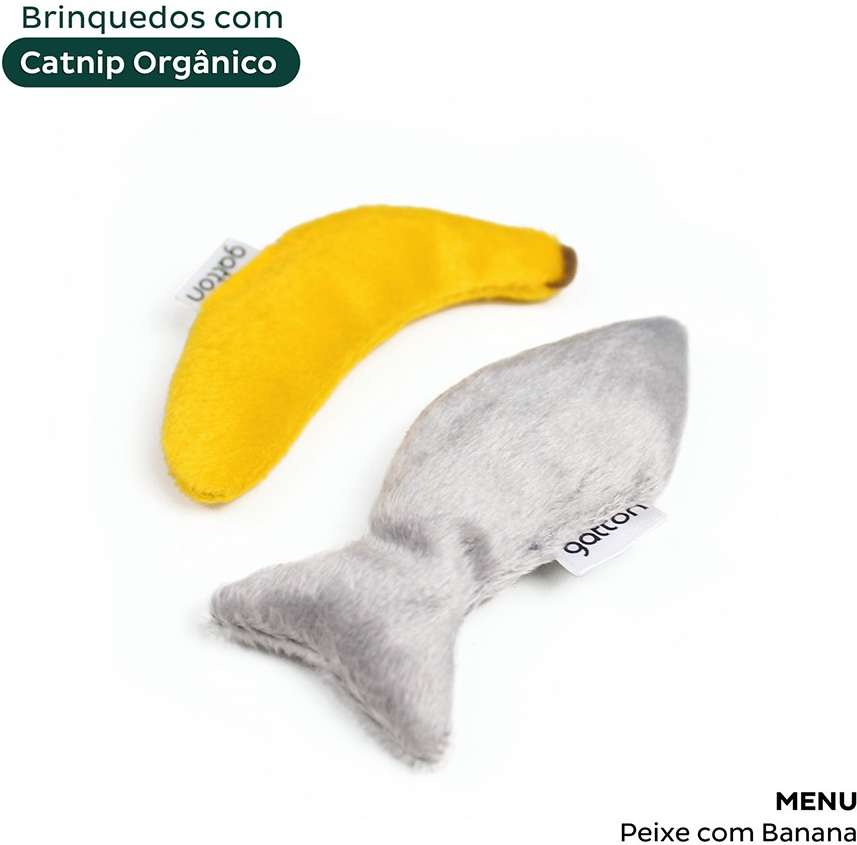 Brinquedo Pelúcia Peixe e Banana com Catnip para Gatos - Tam. Único